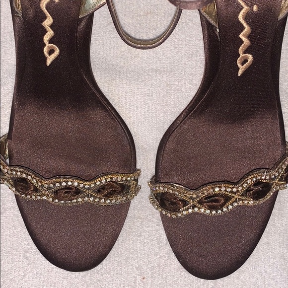 NINA Satin Brown Ankle Strap Heels - Picture 11 of 11